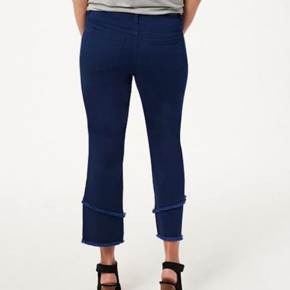 Stretch Twill Straight-Leg Crop Pants with Fringe - Picture 2 of 3